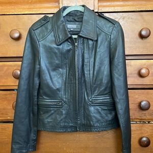 KENNETH COLE REACTION BLACK LEATHER ZIP FRONT JACKET